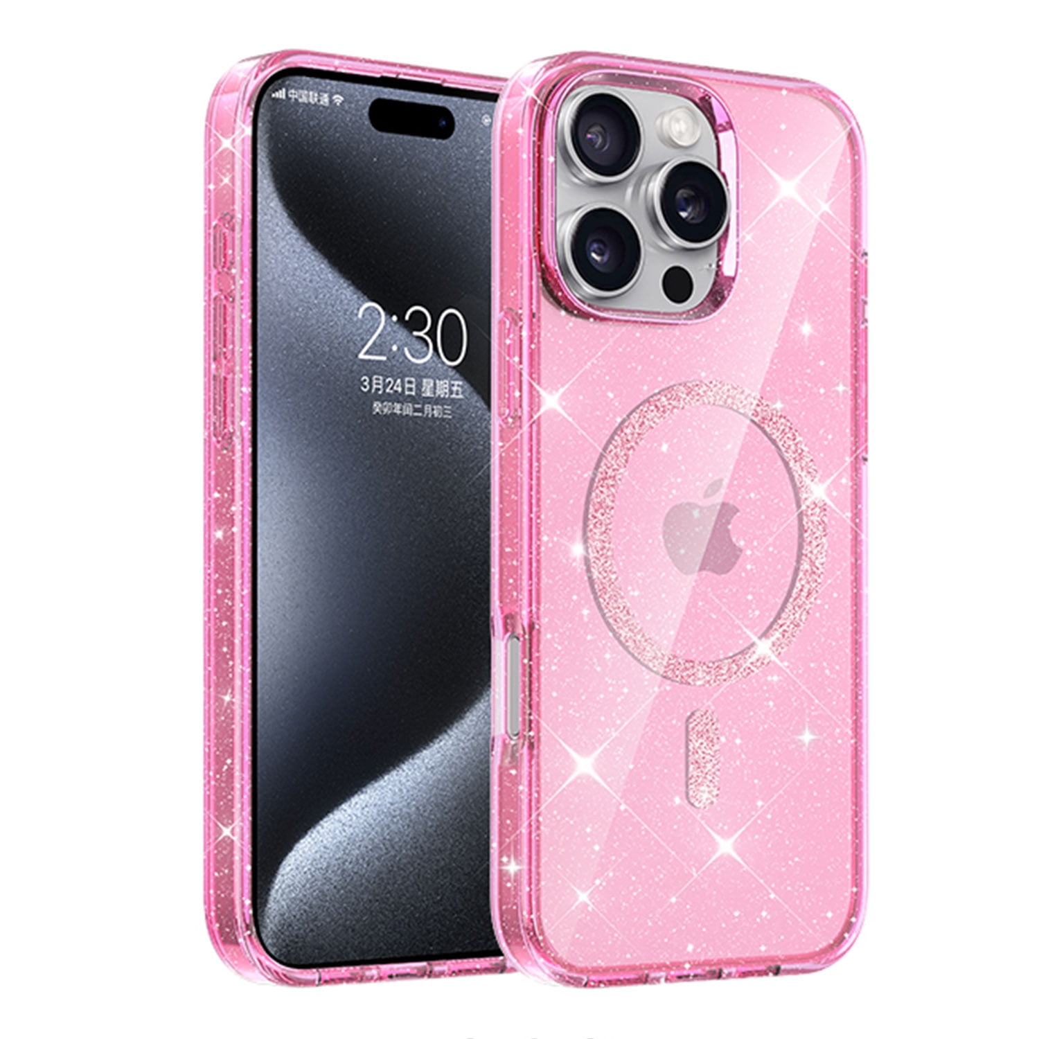 for iPhone 15 Ultra Slim Case, Magnetic Clear Glitter [Compatible with MagSafe] Bling Sparkly Soft Protective Lightweight Anti-Scratch Phone Cover for iPhone 15 - Pink