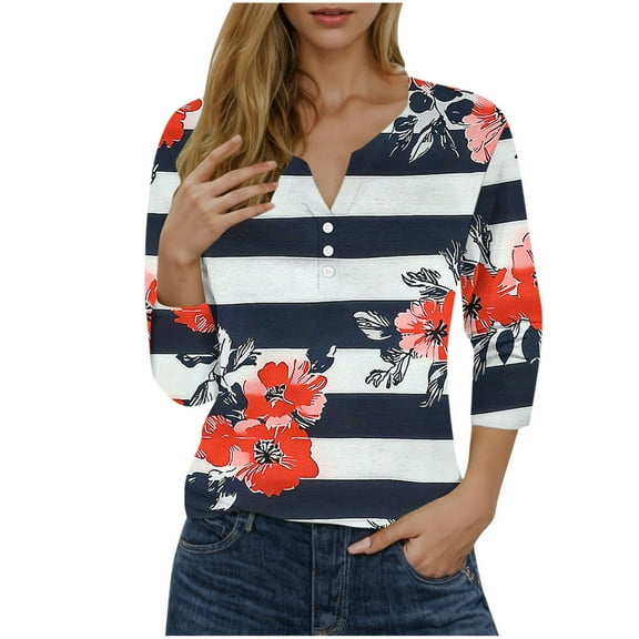 SHE IS Womens 3/4 Sleeve Tops, Long Sleeve Shirts for Women Casual Plus Size Womens Crop Tops Dressy Womens Blouses Dressy Casual White Basic Tees for Women Loose Fit