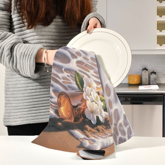 BZSMCE Kitchen Towels Creative Brown Bottle with White Flower Pattern Durable Kitchen Towel