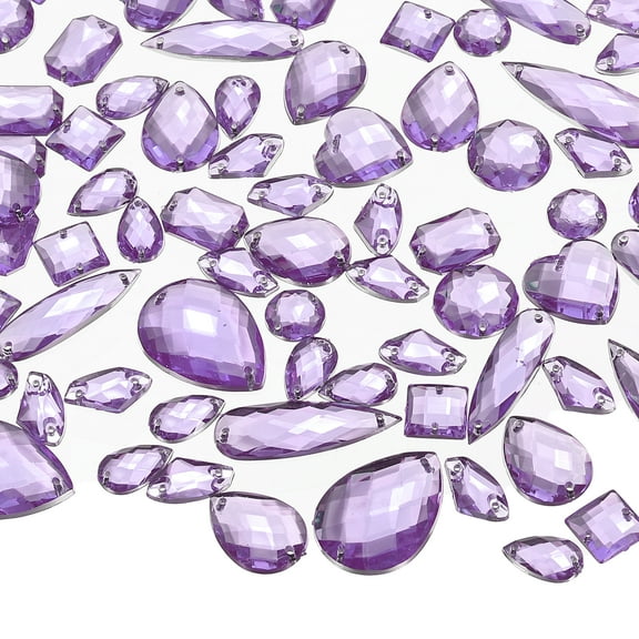 Uxcell Sew on Rhinestones Flatback Crystal Acrylic Gems Diamante for DIY Crafts Dress Clothes Shoes Bag Decorations - Mixed Shape (200Pcs, Purple)