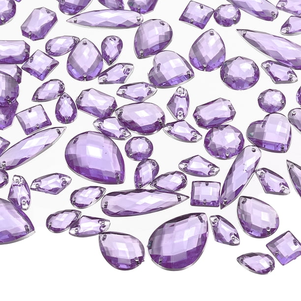 Uxcell Rhinestones para coser, gemas acrílicas de cristal, diamante para manualidades DIY, decoración de vestidos, ropa, zapatos, bolsas - Forma mixta (200Pcs, Púrpura)