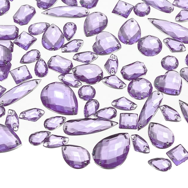 Uxcell Rhinestones para coser, gemas acrílicas de cristal, diamante para manualidades DIY, decoración de vestidos, ropa, zapatos, bolsas - Forma mixta (200Pcs, Púrpura)