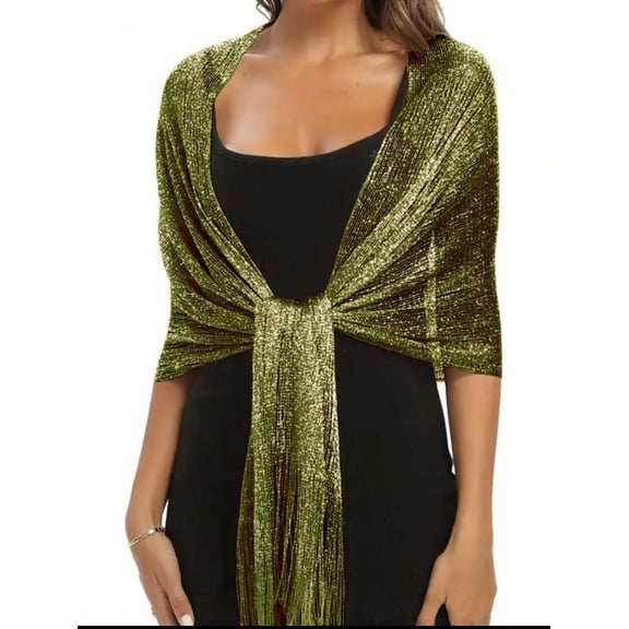 olive green Women's Wedding Evening Shawl and Wrap Glitter Metallic Party Dresses Scarf