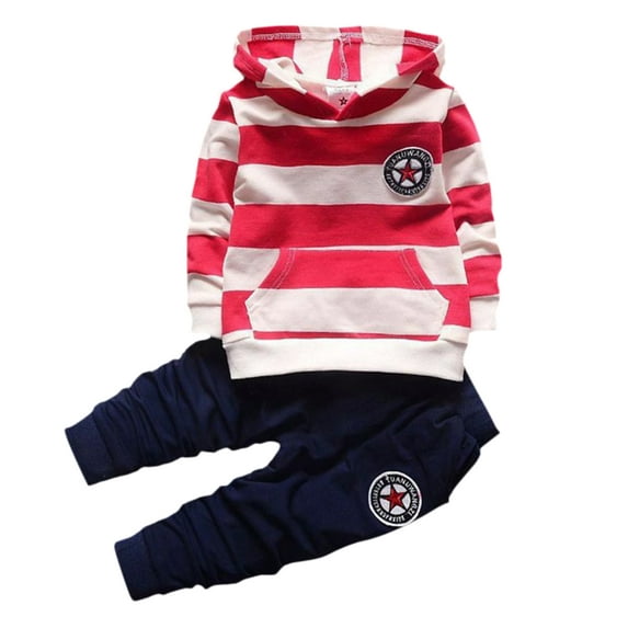 URMAGIC Toddler Baby Boy Girl Long Sleeve Stripe Hoodie Tops Pants 2PCS Casual Outfit Set