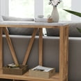 thumbnail image 4 of Merrick Lane Modern Farmhouse Engineered Wood Sofa Table with Wood Bracing and Lower Shelf in Warm Oak with Faux Concrete Top, 4 of 12