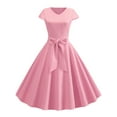 thumbnail image 1 of LUXUR Robe Midi Évasée Unie pour Femme Décontractée Vacances Rose TG, 1 of 7