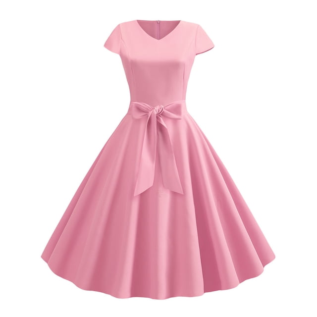 LUXUR Robe Midi Évasée Unie pour Femme Décontractée Vacances Rose TG