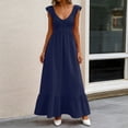 thumbnail image 2 of Elara Dresses For Women Summer Flowy Maxi Dress Casual Cap Sleeve V Neck Smocked Beach Womens Dresses for Work, 2 of 5