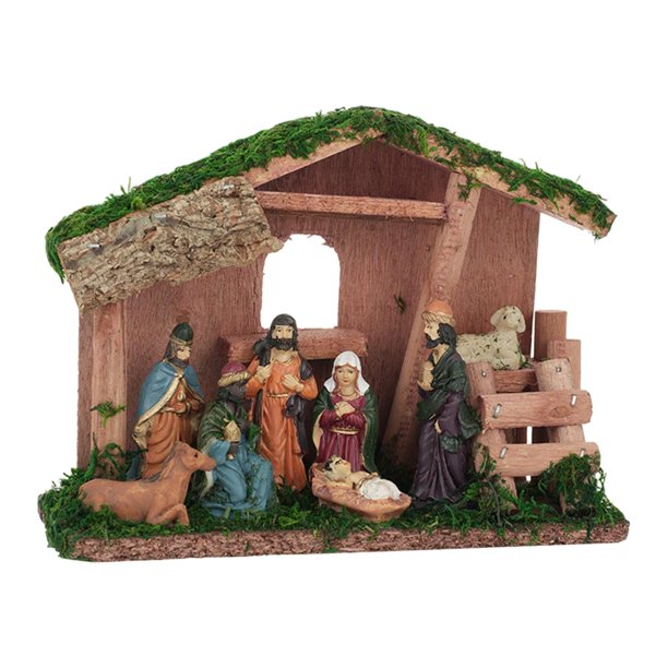 Figuras de belén navideño con adorno de establo Figuras de belenes Estilo A