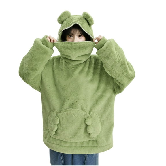 Sherpa Hoodie for Women Frog Sweatshirt Cozy Holiday Gift