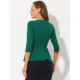 thumbnail image 3 of Blusa Peplum de trabajo elegante Allegra K con cinturón de manga 3/4 y cuello redondo verde S, 3 of 5