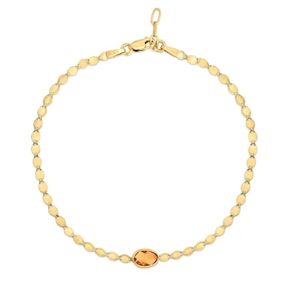 JewelStop 14K Yellow Gold Polished Finish 6x4mm Oval Citrine Flat Mirrored Chain Necklace with Lobster Clasp - 16"