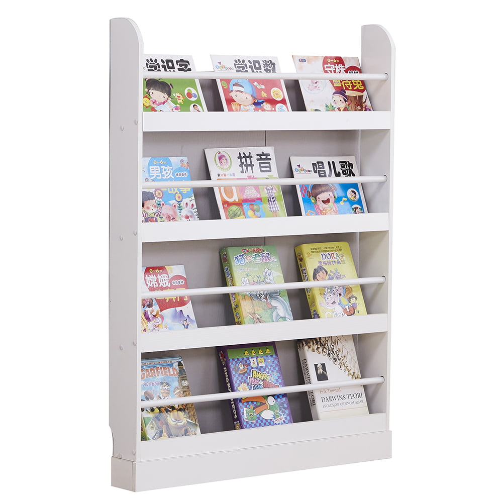 Homfa Kids Bookshelf 4 Tier Children's Bookcase Rack Free Standing Against 