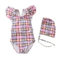 thumbnail image 1 of MIASHUI Girls One Piece Swimsuits Cute Ruffle Fly Sleeve Bathing Suit with Hat,Multicolour,M, 1 of 3