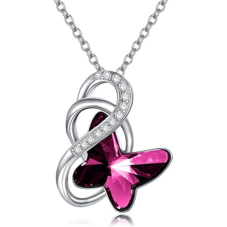 AOBOCO Sterling Silver Infinity Butterfly Pendant Necklace Embellished with Crystals from Austria, Anniversary Birthday Butterfly Gifts for Butterfly Lovers, Fine Jewelry Gifts for Women