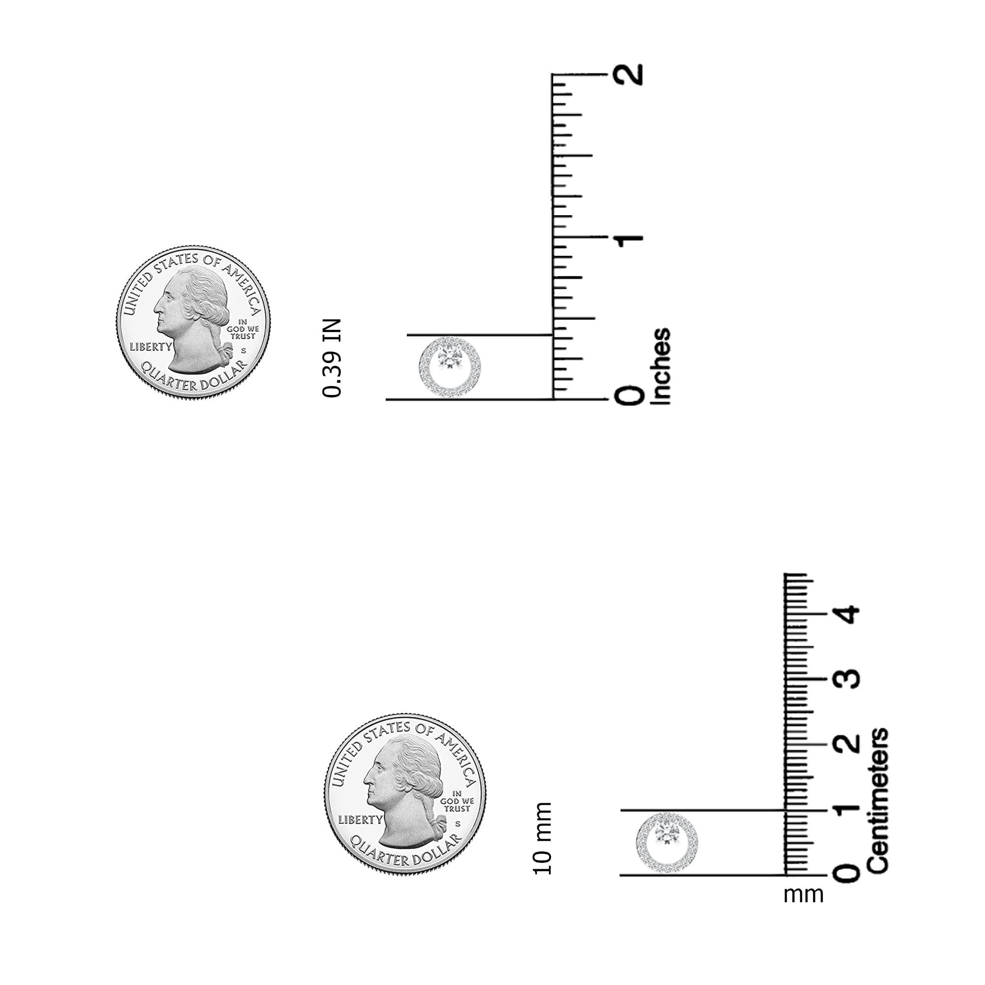 LeCalla 925 Sterling Silver Jewelry Light-Weight Cubic-Zirconia SMALL Circle Pierced Stud Earrings Women and Teen 10MM