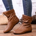thumbnail image 5 of IEMIEMIEM Women's Leather Slouchy Ankle Flat Boots Low Heel Booties with Comfortable Soft Casual Fall Winter Fashion Slip On Short Boots 9 Wide Brown, 5 of 9