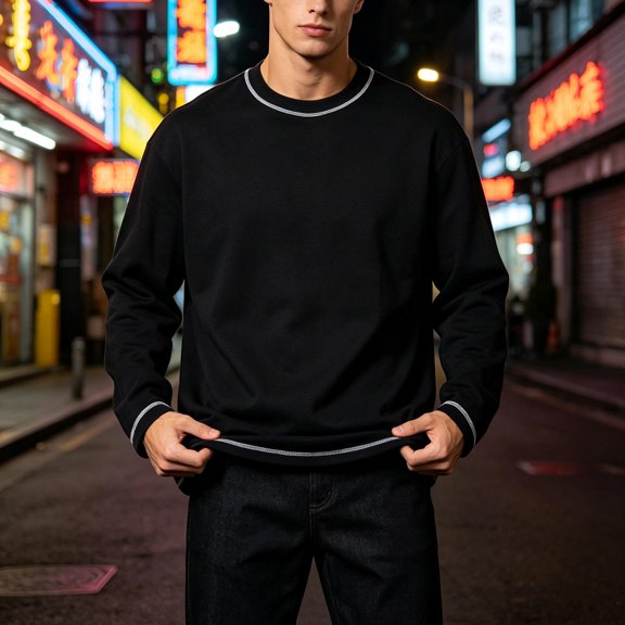 LYSMORA Men's Crew Neck Contrast Stitch Pullover Sweatshirt, Long Sleeve Loose Fit Casual Street Daily Tops