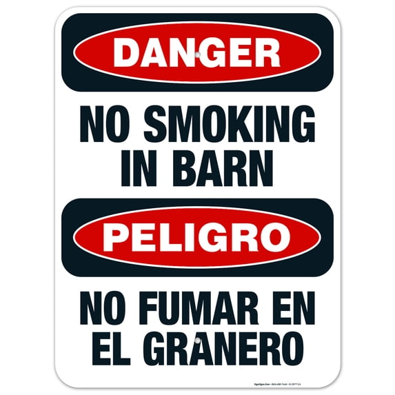 No Smoking In Barn Bilingual Sign, OSHA Danger Sign, 18x24 Aluminum