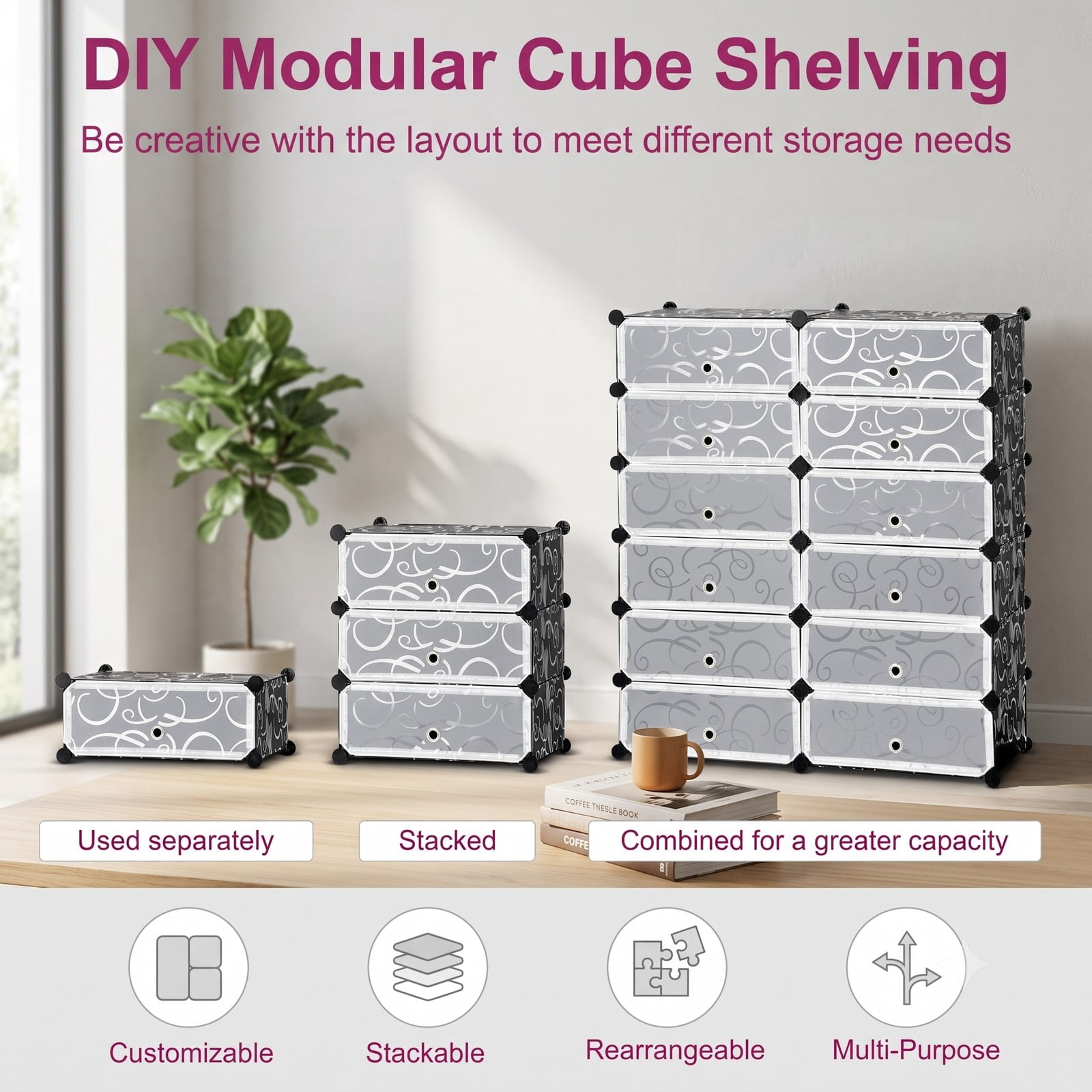 Furnibear 12-Cube DIY Shoe Rack Cabinet with Transparent Flip Doors and Ventilation Holes for Entryway Closet and Bedroom Storage, White