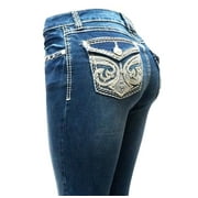 Jack David Rhinestone Studs Dark Wash Denim Flap Pocket Bootcut Jeans