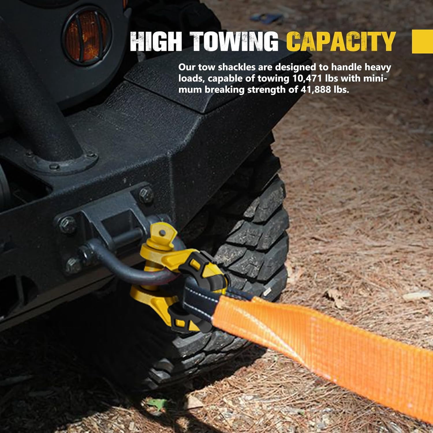 BUNKER INDUST 3/4" D Ring Shackle with 7/8" Pin,Yellow Tow Shackles with Isolator for Use with Tow Strap, Winch, 2 Pack Off-Road Recovery Shackle for Jeep Truck ATV UTV, 42,000lbs Break Strength