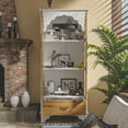 thumbnail image 5 of MONSLIPA Display Cabinet with Arched Glass Door, Bookcase Storage Pantry with 3 -Tier Shelves and Drawer for Living Room, 5 of 8
