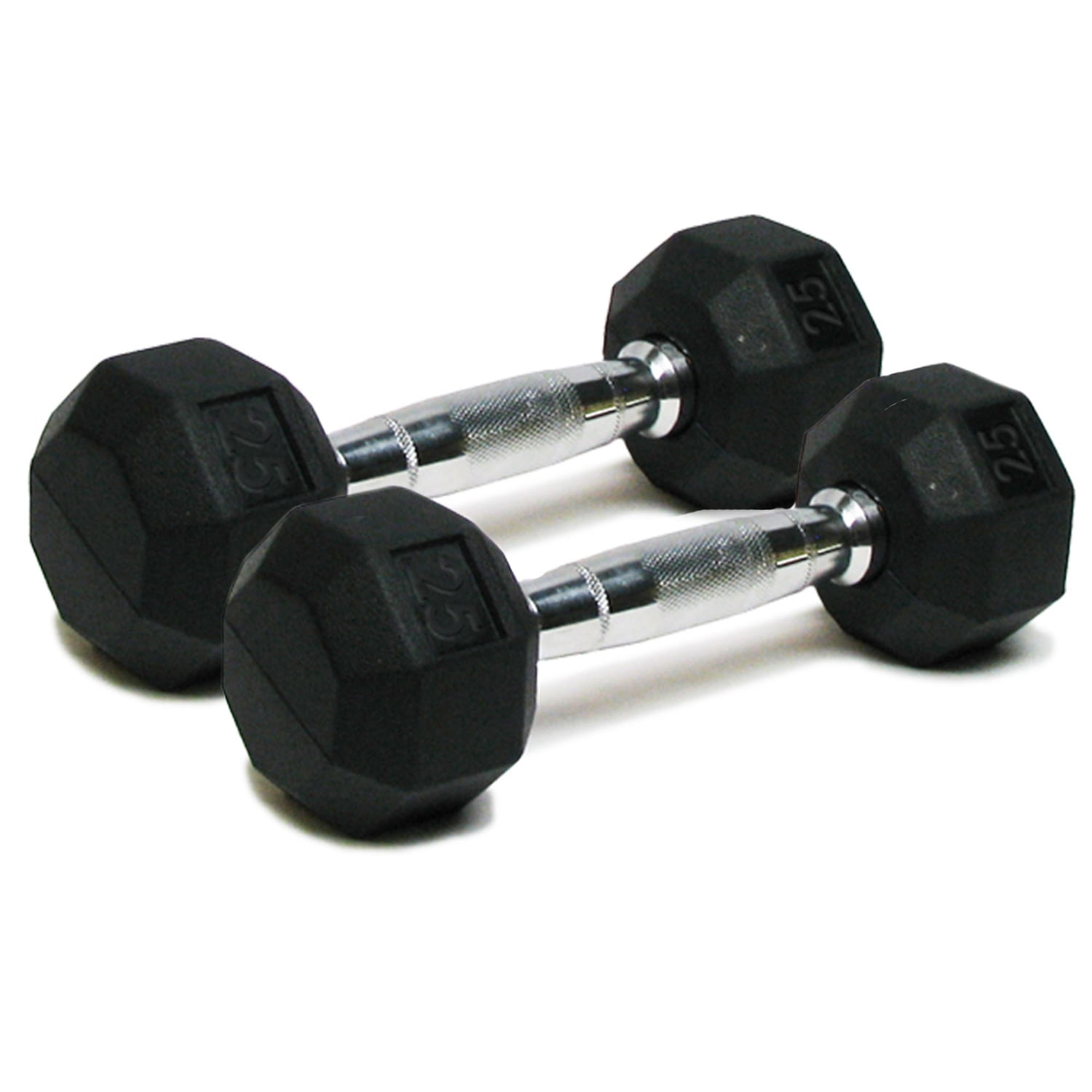 Dumbbells Hand Weights Set of 2 25 lb Rubber Hex Chrome Handle Exercise Fitness Dumbbell for Home Gym Equipment Workouts Strength Training Free Weights for Women Men Walmart
