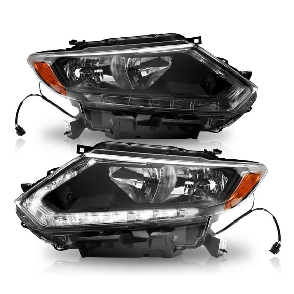 Bryght For 2014-2016 Nissan Rogue w/LED DRL Halogen Black Headlights Assembly Lamps L R