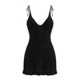 thumbnail image 5 of Yuhangmm Beach Coverups for Women Elegant Knit Cover Up Short Tank Dress with Sheer Floral Lace Overlay Seaside Resort Layer Black One Size, 5 of 5