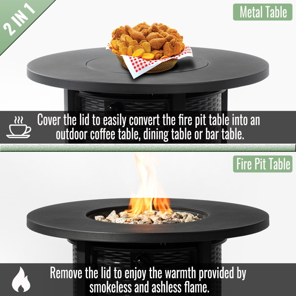 32" Round Propane Fire Pit Table, 50,000 BTU Steel Outdoor Heater for Patio & Deck, Weather-Resistant Black Finish
