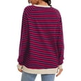 thumbnail image 3 of ATHLECHIC Womens  Striped Oversized Split Hem Sweatshirt Crew Neck Color Block Casual Loose Shirt Tops M Red Blue, 3 of 4