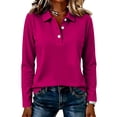 thumbnail image 3 of Women's Polo Shirts Golf Henely Button Down Tops Collared 3/4 Sleeve Tunic Work Blouses Plain Lightweight Clothes Hot Pink 2XL, 3 of 6