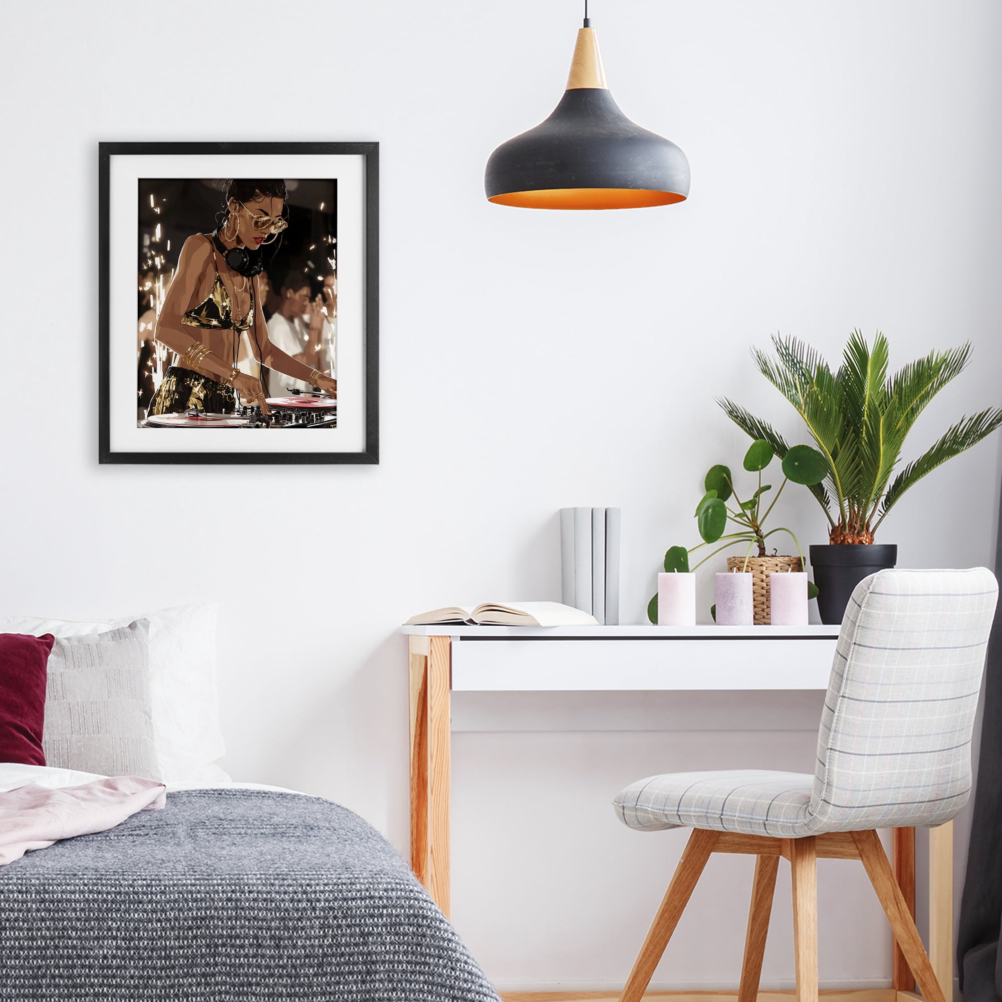 Stupell Industries Party All Night Gilded DJ Black Framed Print Under Glass, design by Franklyn Gregory