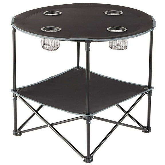 The Lakeside Collection Portable Folding Camping Table with Bench Storage, Black