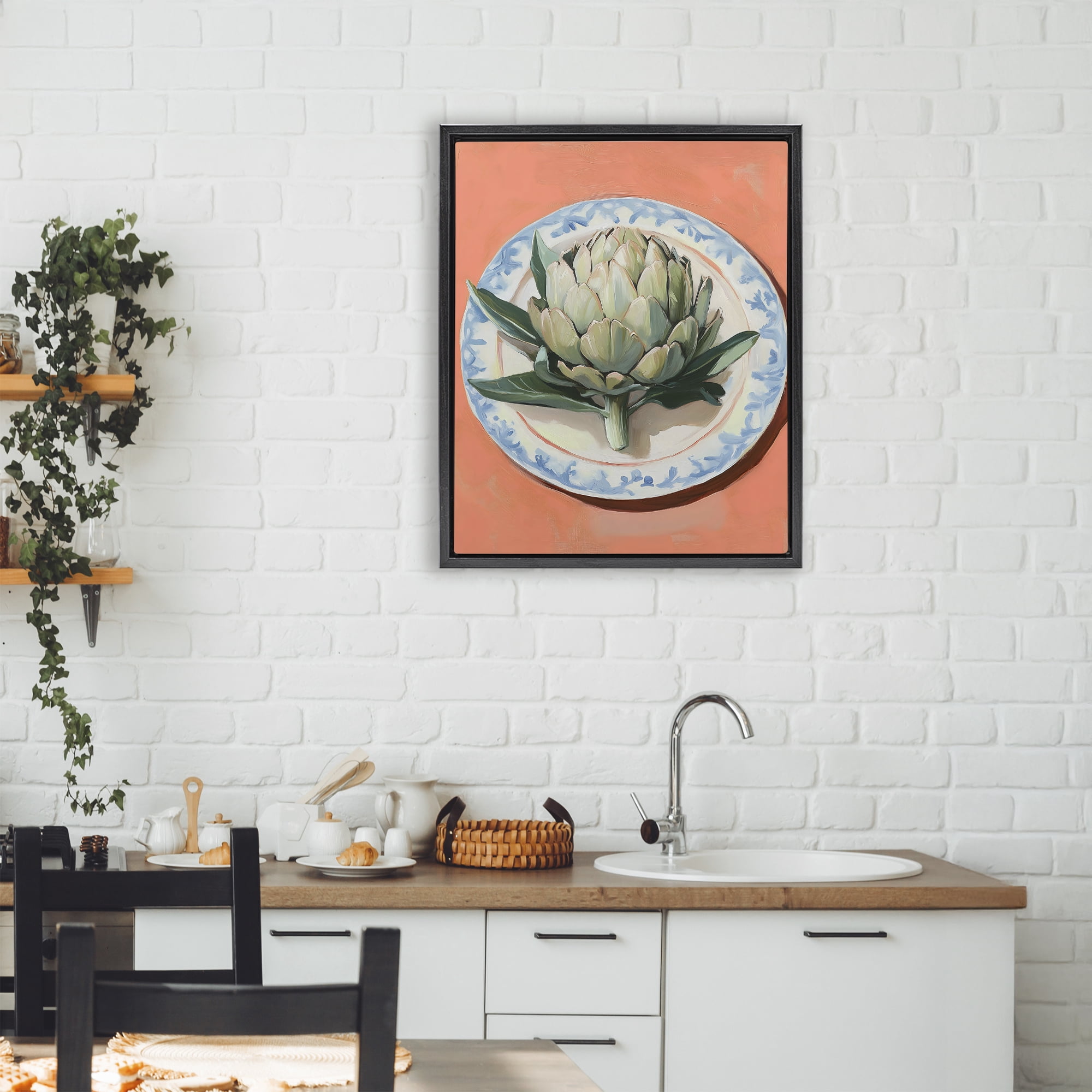 Stupell Industries Retro Artichoke over Orange Black Framed Floater Canvas Wall Art, design by The Prints Vibe