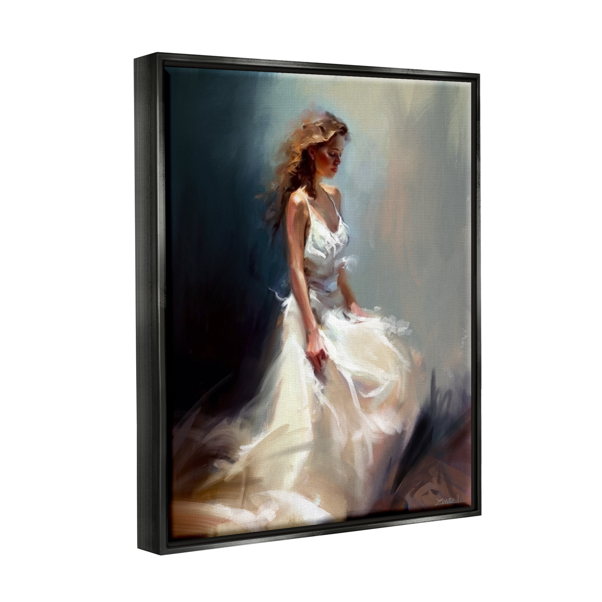Stupell Industries White Evening Gown Fashion Girl Beauty & Fashion Painting Black Floater Framed Art Print Wall Art