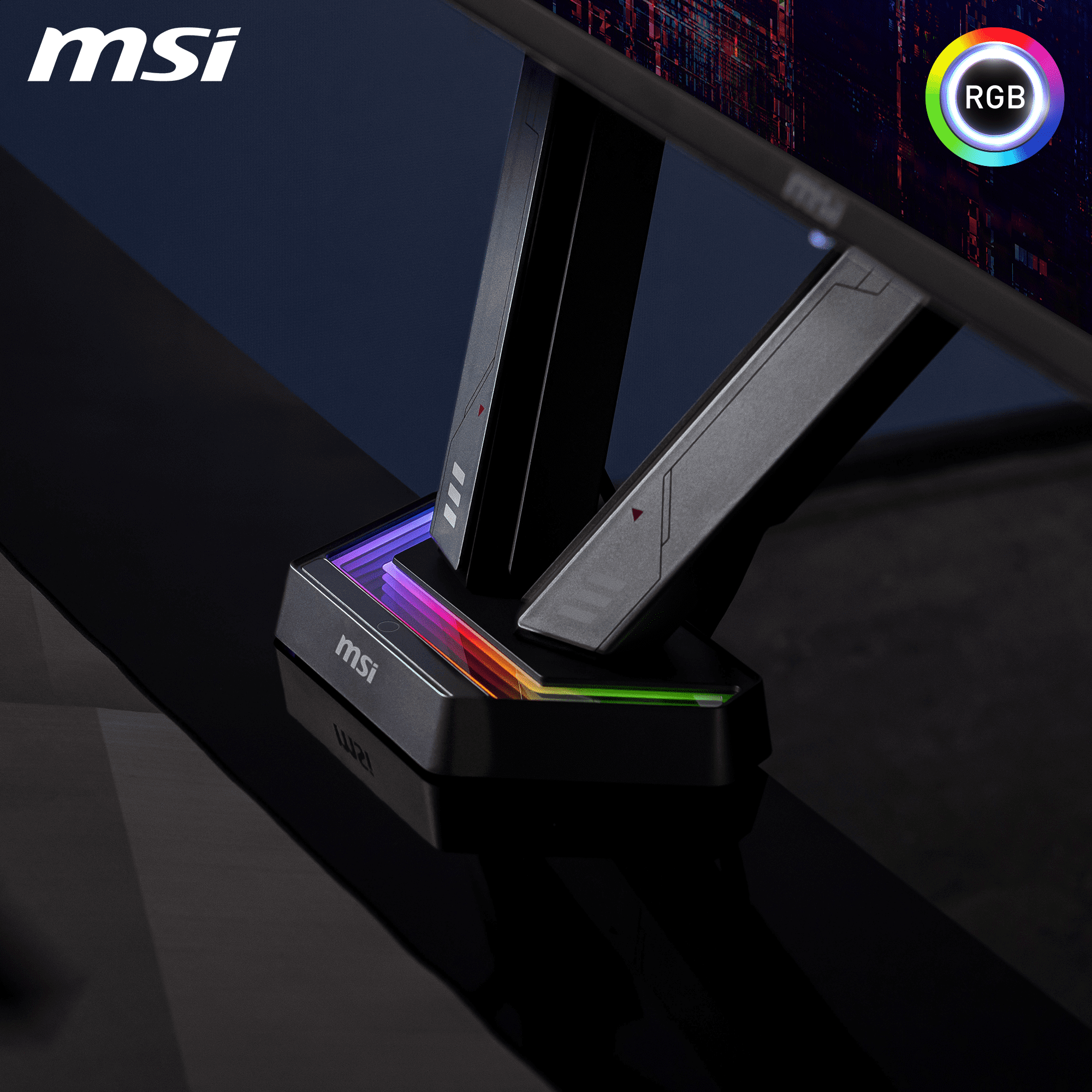 MSI MPG MT161DR WMT Dual Spring Gaming Monitor Desk Arm, Fully Adjustable Full Motion VESA Mount for up to 17 - 38 inch screen, RGB LED, Tool-free Installation, Clamp & Grommet, Cable Management