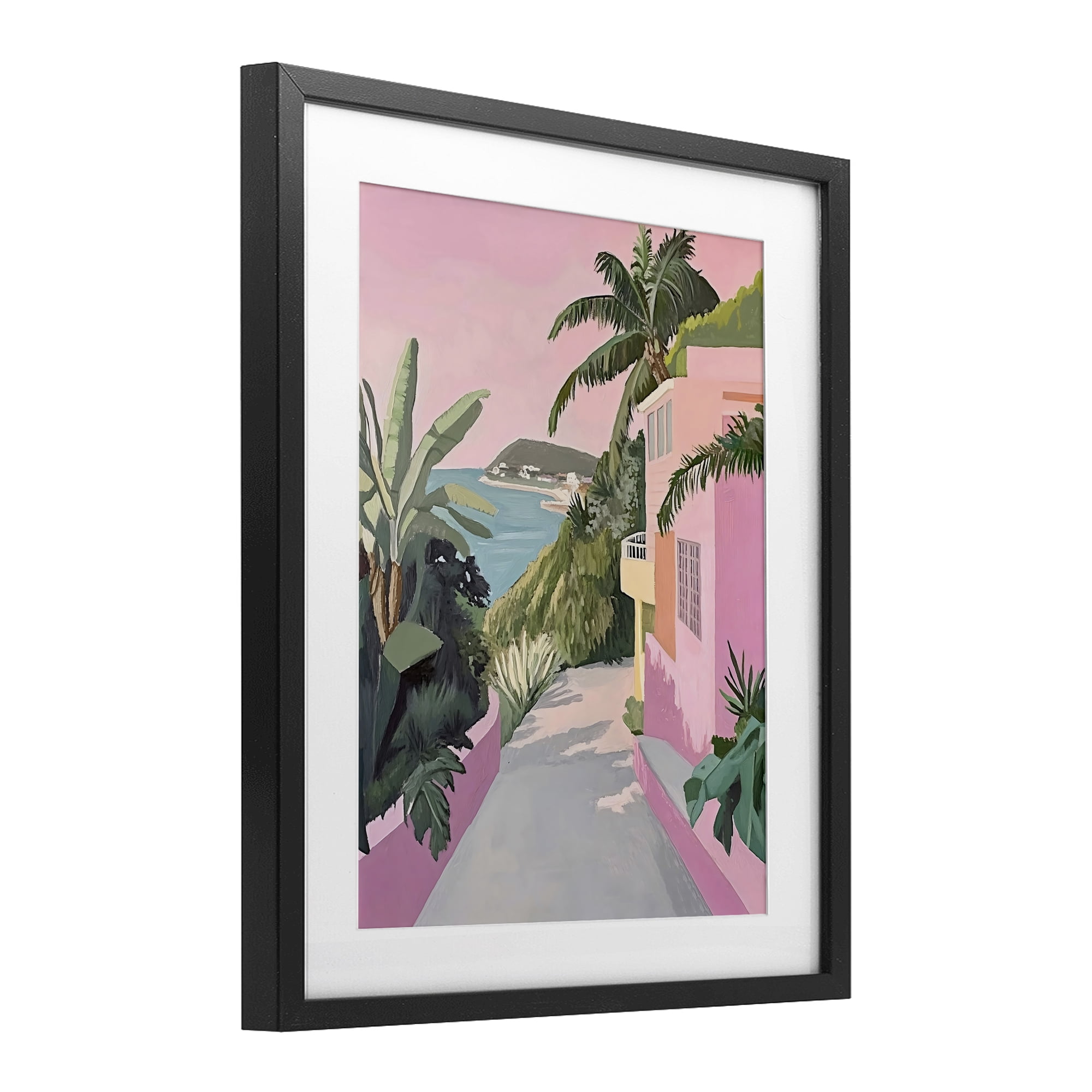 Stupell Industries Mediterranean Pink Coastal House Black Framed Print Under Glass, design by The Prints Vibe