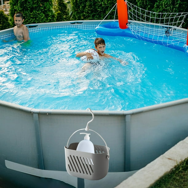Cesta de almacenamiento para piscinas elevadas | Portabebidas y juguetes de gran capacidad | Blanco, gris, rosa y azul | Fácil instalación con clip para piscinas con estructura