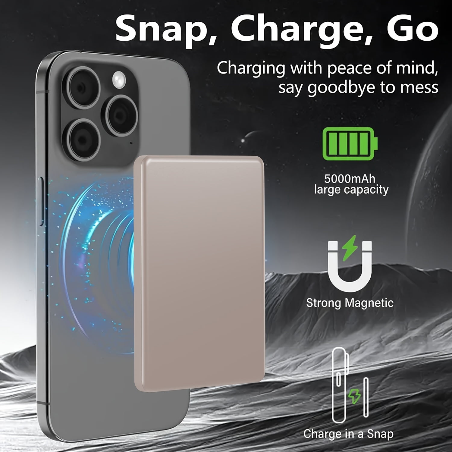 19.25W PD Charging Power Bank 5000Mah - Compact Wireless Charger, Magnetic Charging Pack, USB Type-C, Rechargeable Lithium Polymer Battery for Mobile Devices