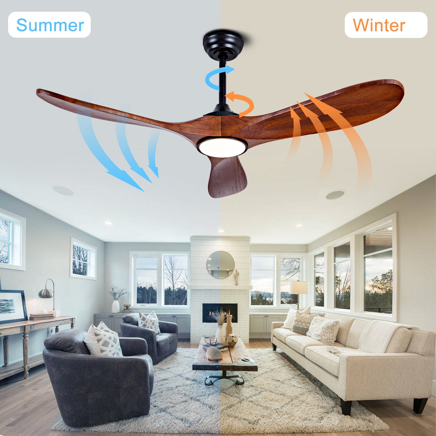Mintazer 52 in Ceiling Fan with Remote, Modern Ceiling Fan with 6 Speed & 3 Blade for Farmhouse Bedroom Living Room Gazebo Patio, Brown