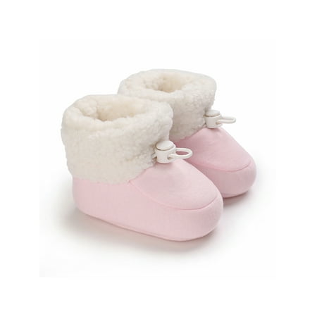 

Ritualay Infant Baby Winter Booties Mid Calf Ankle Boot Cotton Snow Boots Cute Comfortable Warm Bootie Home Walking Plush Lined Crib Shoes Pink 4C