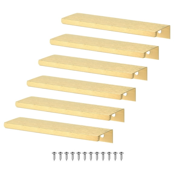 Uxcell 6-Pack Cabinets Drawers Edge Pulls, 4.72" Aluminum Drawer Edge Pulls Concealed Tab Handle [Brushed Gold]