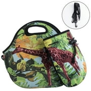 Neoprene Lunch Bag Tote Handbag Lunchbox Food Container Gourmet Tote Cooler Warm Pouch for School Work Office Giraffe