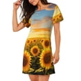 thumbnail image 2 of Kdxio Beautiful Golden Sunflower Field Pattern Womens Short Sleeve Sleepshirt Scoopneck Cute Nightdress Ruffle Comfy Nightgown, 2 of 6