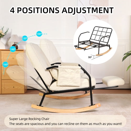 Oversized Corduroy Nursery Glider Rocker Recliner, Pull-Out Footrest, Adjustable Backrest, Beige