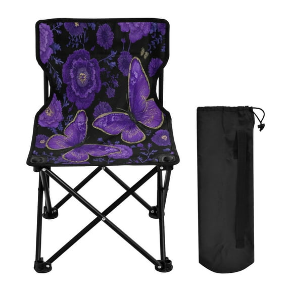 Folding Chair Camping Chair For Camping Picnicking Outdoor Beach and Travel Retro Purple Butterfly and Flowers