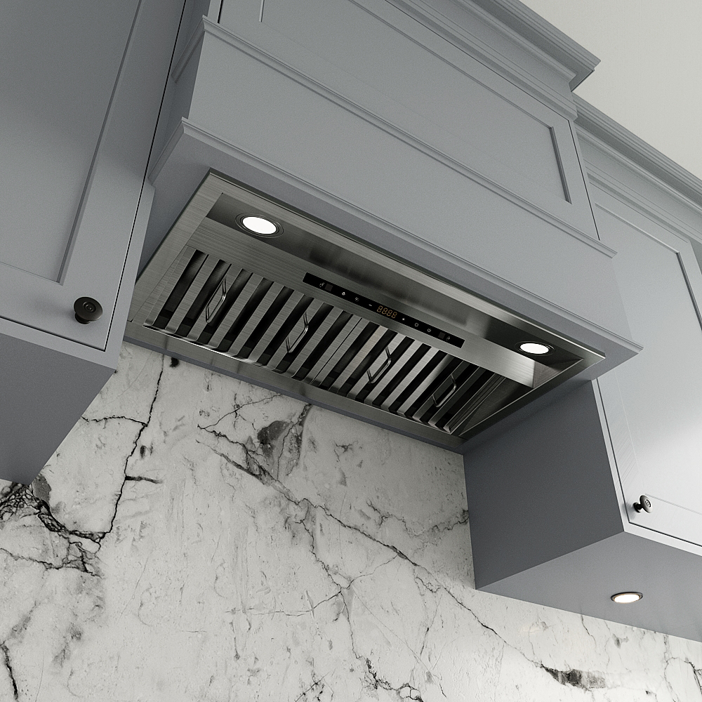 Streamline 28 in. Isnello Ductless Insert 350 CFM Range Hood in Brushed Stainless Steel with Baffle Filters, Touchpad Control, LED Lights