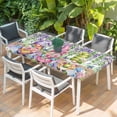 thumbnail image 2 of Blue Purple Gnomes Table Cloths for 3 Foot Rectangle Tables, Spring Hydrangea Flower Leaf Green Plaid Patio Waterproof Elastic Fitted Tablecloths, Washable Rectangular Table Cover for Camping, 2 of 8